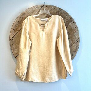 Chico's Shimmering Weave Gold Top Tunic Blouse with Gold Buckle -Sz 3X
